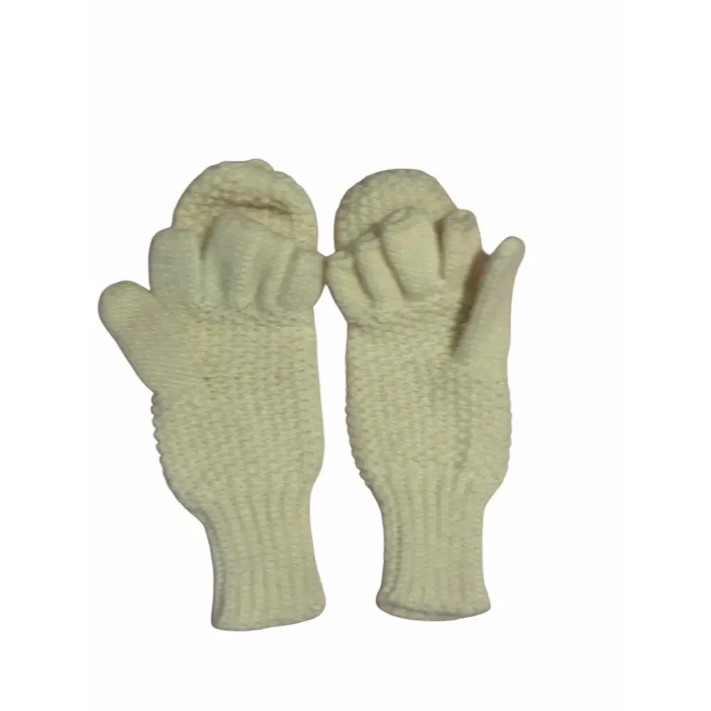 Women's White Solid Fuzzy Hand Knit Bird Mitten Gloves